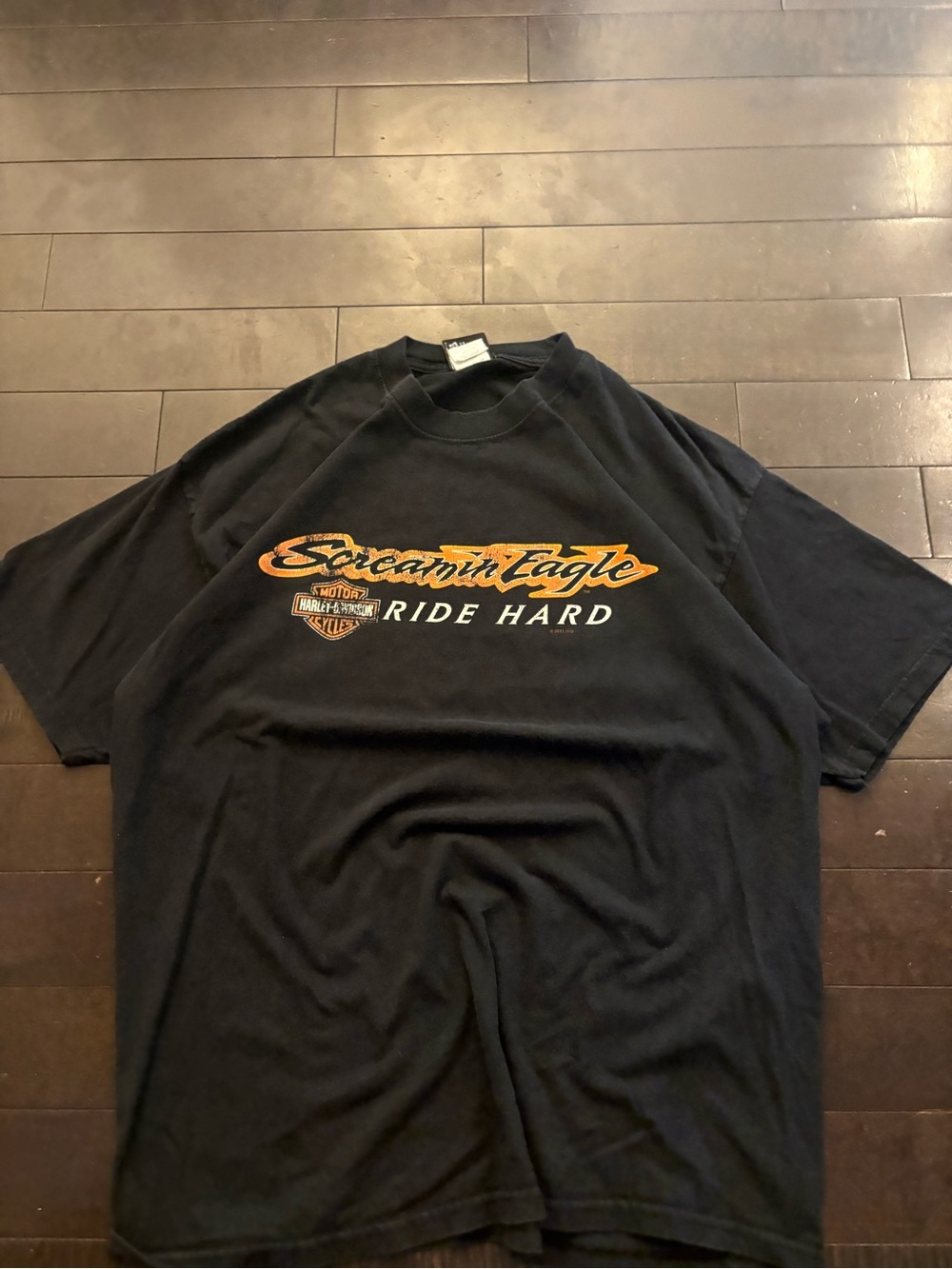 Harley-Davidson Black Tee with Orange and White Screamin' Eagle Graphic